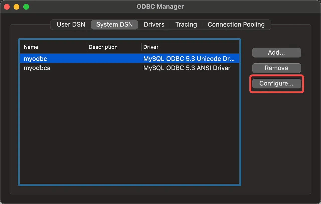 ODBC Configure